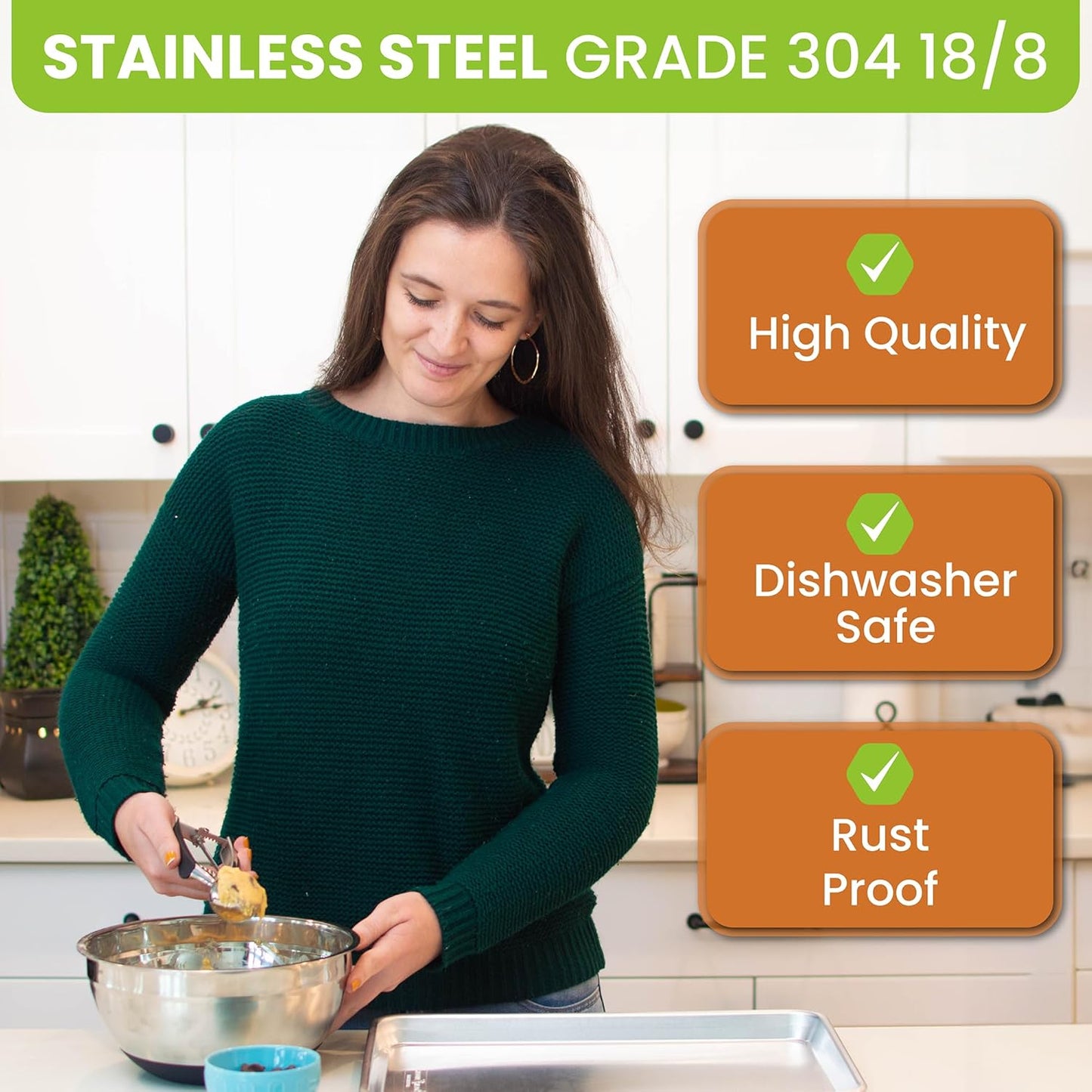 Spring Chef Extra Small Cookie Scoop, Stainless Steel Melon Baller, Baking Scooper, Spring Loaded Trigger for Cookie Dough, Ice Cream, Meatball, Cupcake - 0.6 tablespoon (tbsp) portion, #100, Black