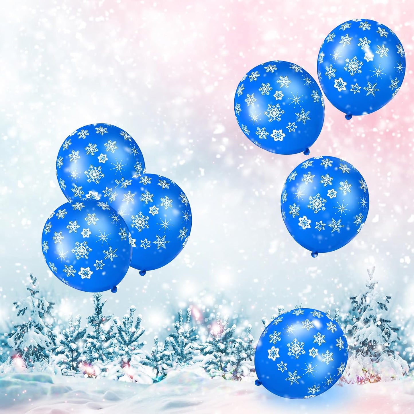 Skylety 40 Pieces Snowflake Balloons Bulk Winter Transparent Snowflake Latex Balloons for Christmas Birthday Wedding Party Decorations(Blue)