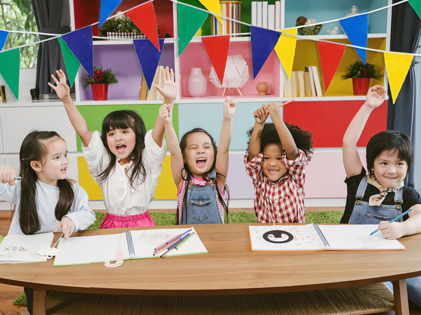 GREATRIL Pennant Banner 80 Flags Waterproof Triangle Banner for Outdoor School Graduation Anniversary Prom Holidays Decorations 4 Strings