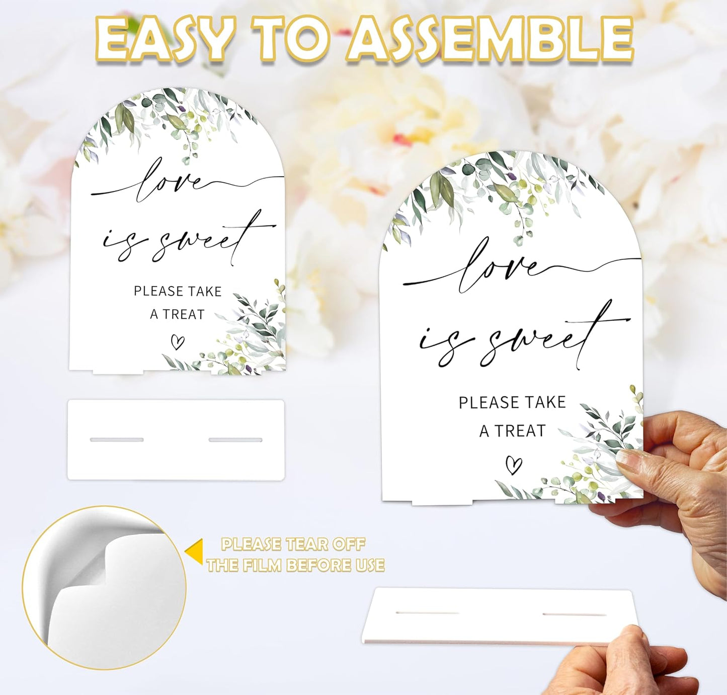 Greenery Love is Sweet Sign, 6 x 8 Inch White Arch Acrylic Wedding Sign with Holder, Wedding Sign for Ceremony and Reception, Wedding Decoration, Wedding Supplies - LY07