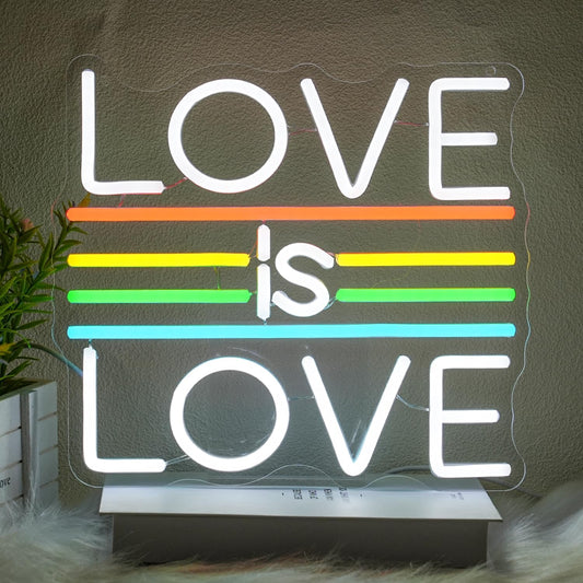 Love Is Love Neon Sign for Wall Decor Wedding Neon Light Pride Rainbow LED Neon Sign Colorful Led Neon Light for Bedroom Man Cave Gay Bar Decoration