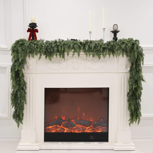 9FT Artificial Cedar Garland for Christmas Decoration - Realistic Winter Greenery Garland for Mantel, Fireplace, Table, Door, Holiday Indoor Outdoor Decor