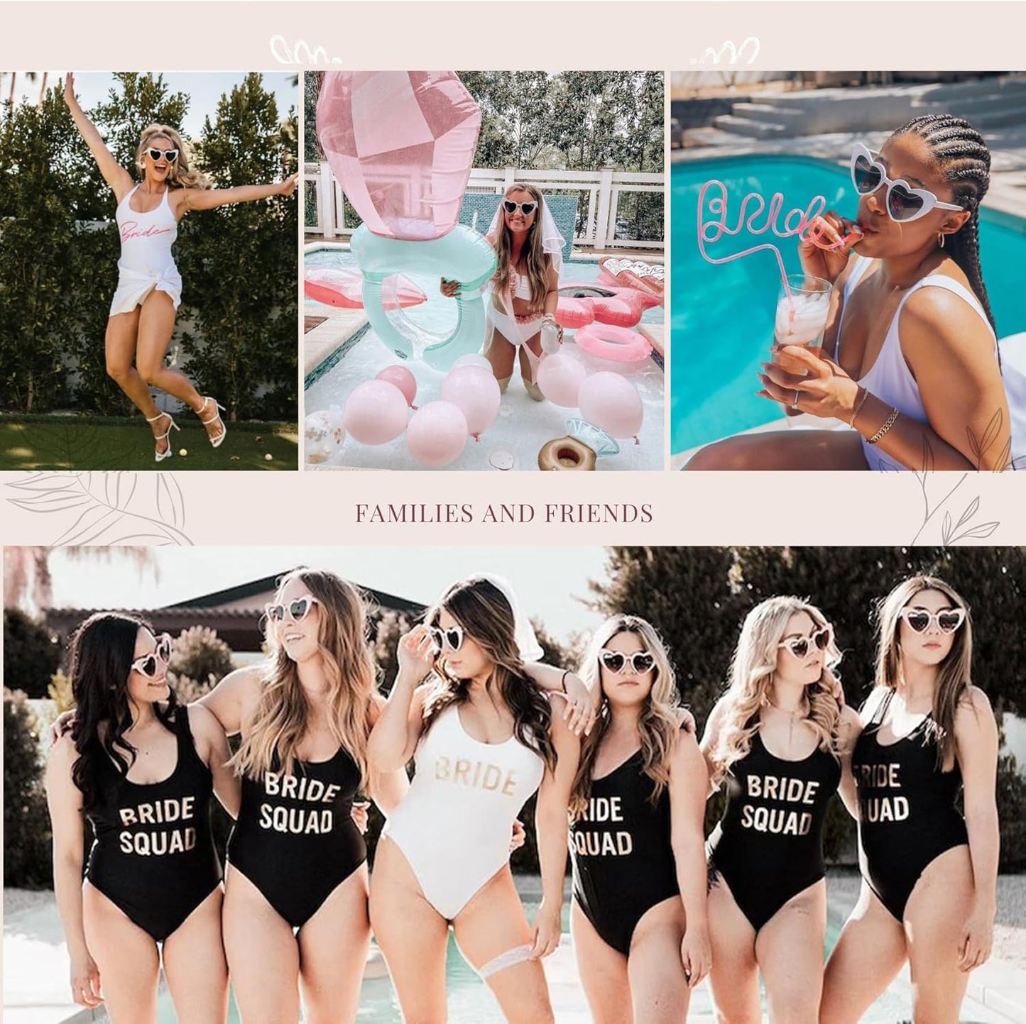 Bachelorette Party Favor Sunglasses 6 Pack,Retro Cat Eye Heart Sunglasses for Women,Bridesmaid Proposal Gifts