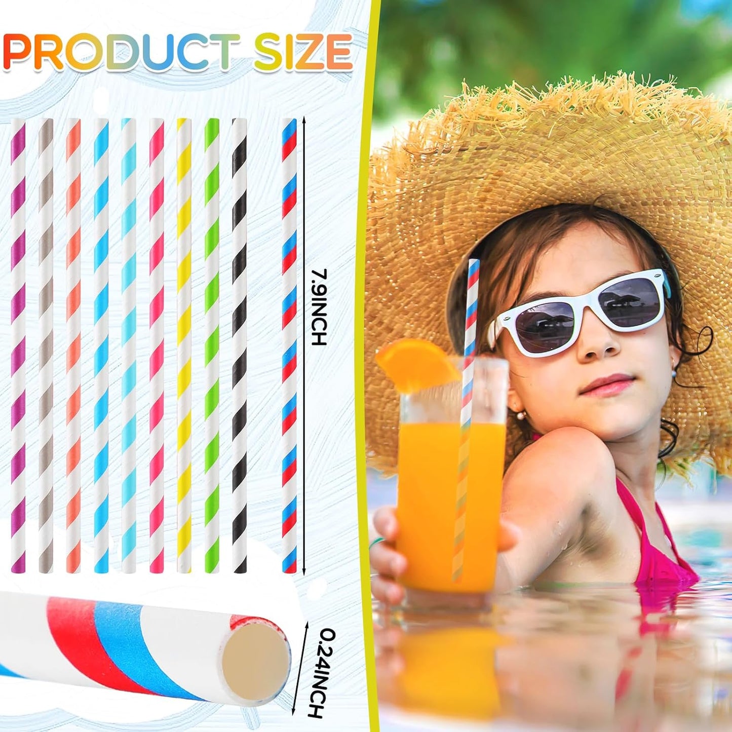 Eaasty 5000 Pcs Colored Paper Straws Bulk Disposable Striped Drinking Paper Straws for Summer Juice, Shakes, Cocktail,7.87 Inches, 0.24'' Diameter