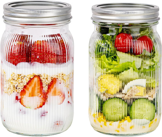 MirthMood Wide Mouth Mason Jars 32 oz with Lids, Canning Jars with Metal Airtight Lids, Quart Mason Jars for Fermenting, Pickling, Freezing, Preserving, Meal Prep, Jar Décor[2 Pack]