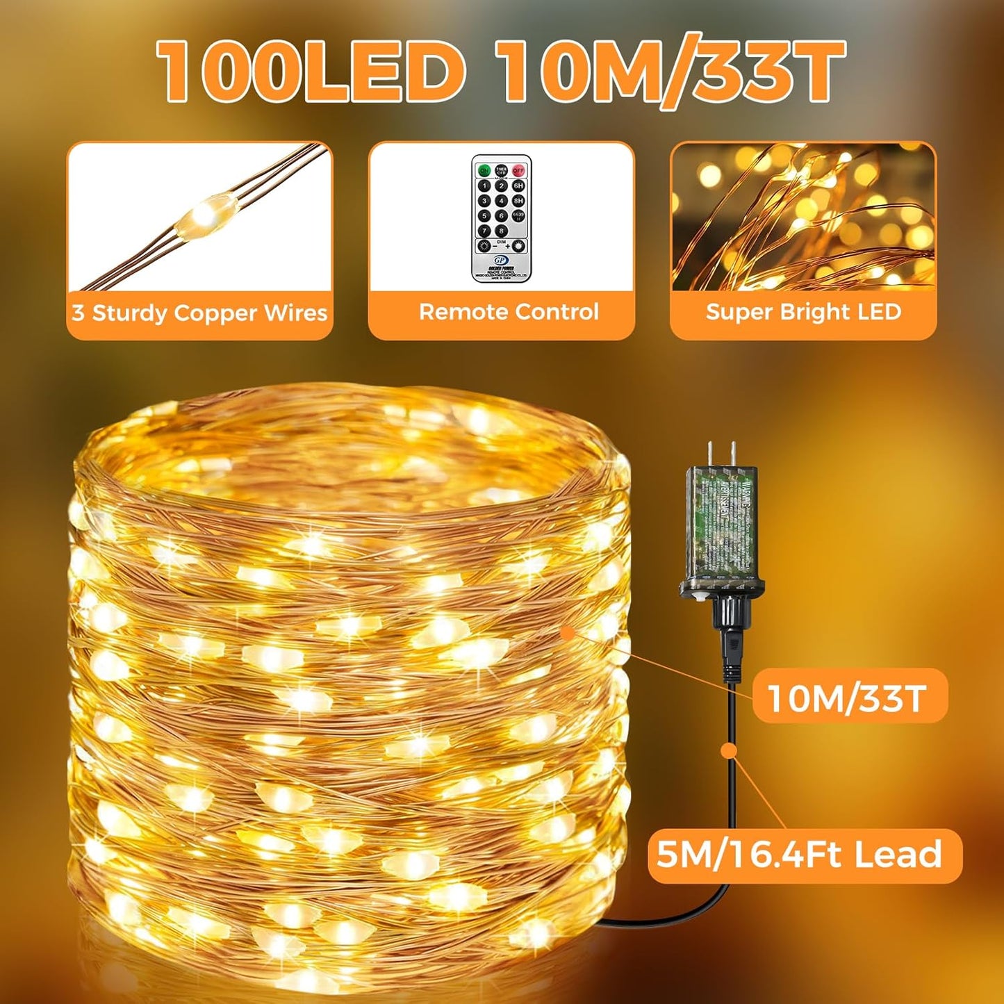 btfarm Fairy Lights Plug in with Remote, 33FT 100 LED Outdoor Twinkle Lights Waterproof with Timer, 8 Modes Indoor String Lights for Bedroom Patio Garden Wedding Christmas Decoration, Warm White