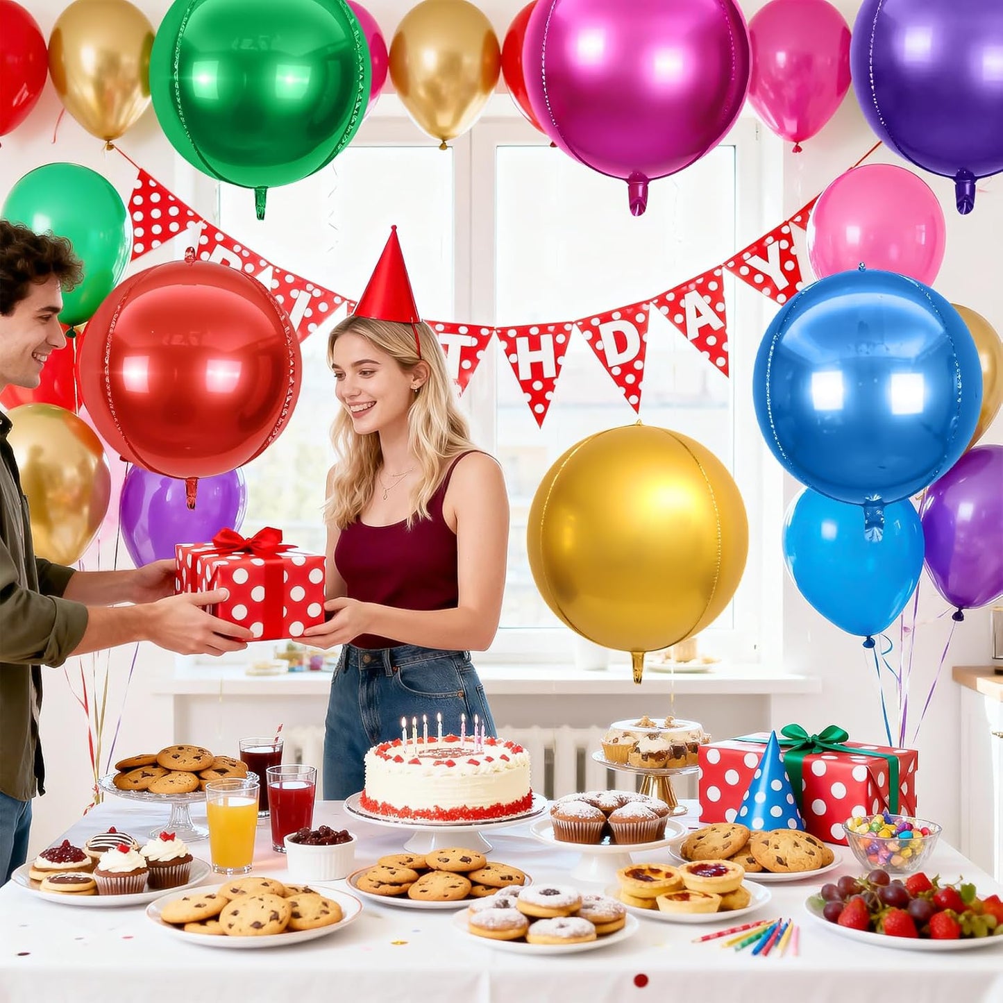 6Pcs Colorful Round Foil Balloons,Giant 4D Round Ball Balloon,22 Inch Large Balloons for Birthday Wedding Baby Shower Anniversary Engagement Party Decorations