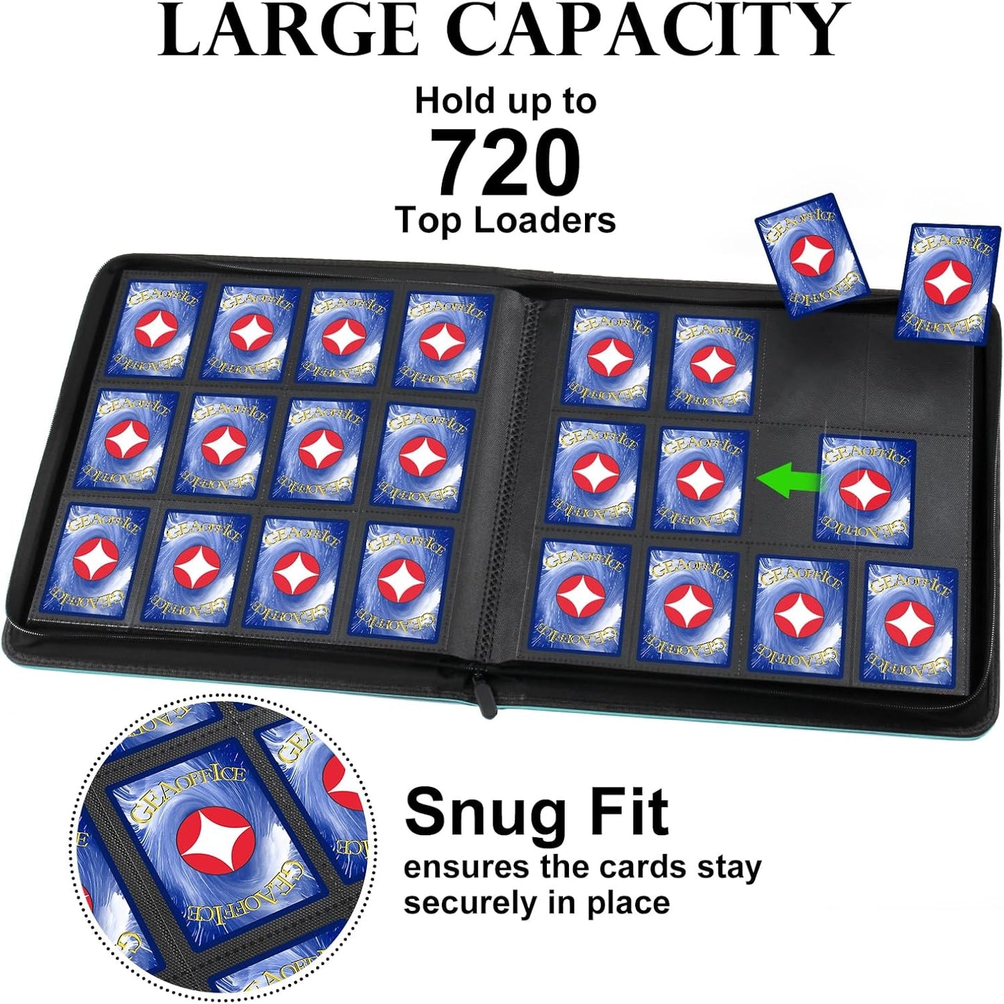 GEAoffice 12 Pocket Card Binder Side Loading Holds 720 Cards, Ringless Trading Card Collection Binder Album Folder for MTG, TCG, Game & Sports Cards, Non-PVC, Turquoise