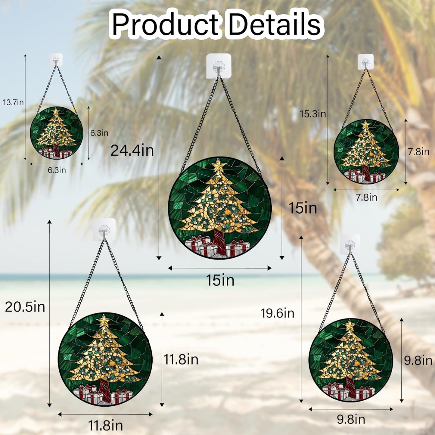 Stained Glass Window Hanging - Gold Green Christmas Tree Suncatcher for Doors Home Christmas Decoration Winter Sun Catcher Thanksgiving New Year Birthday Gifts for Women Men Mom Nana 7.8 in