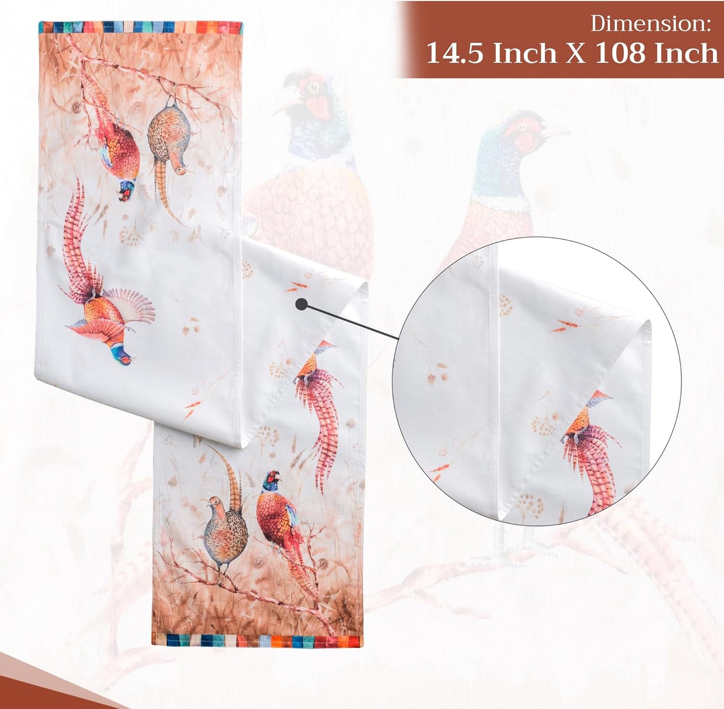 Maison d' Hermine Table Runner 100% Cotton Double Layer Table Runners 108 inches Long for Thanksgiving Christmas Decorations Home Kitchen Dining Party Wedding (Faisan D'Automne, 14.5" x 108")