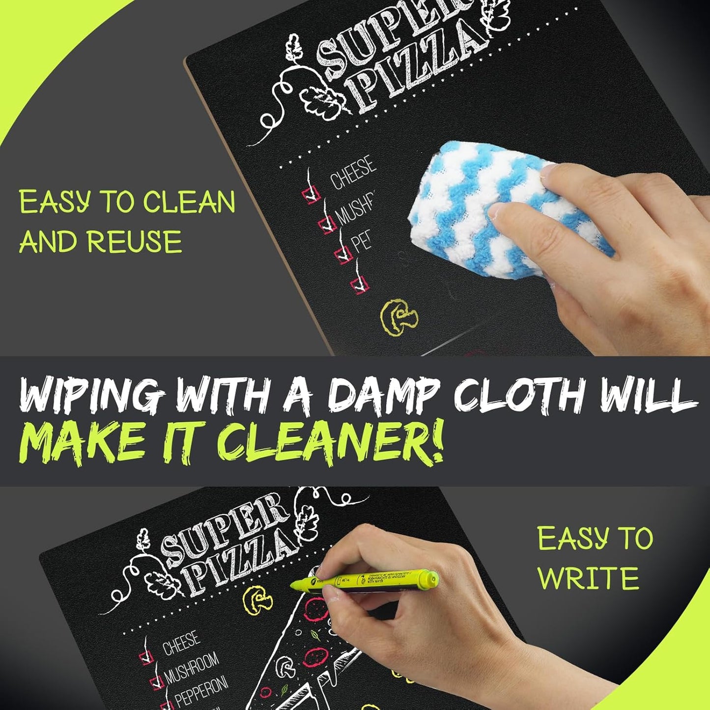 Chalkboard with Beech-Wood Base, 8 x 12 inch Tabletop Message Boards Menu Chalkboard Stand, Double Sided Blackboard for Party, Tables Decoration, Wedding, Bar and Restaurant