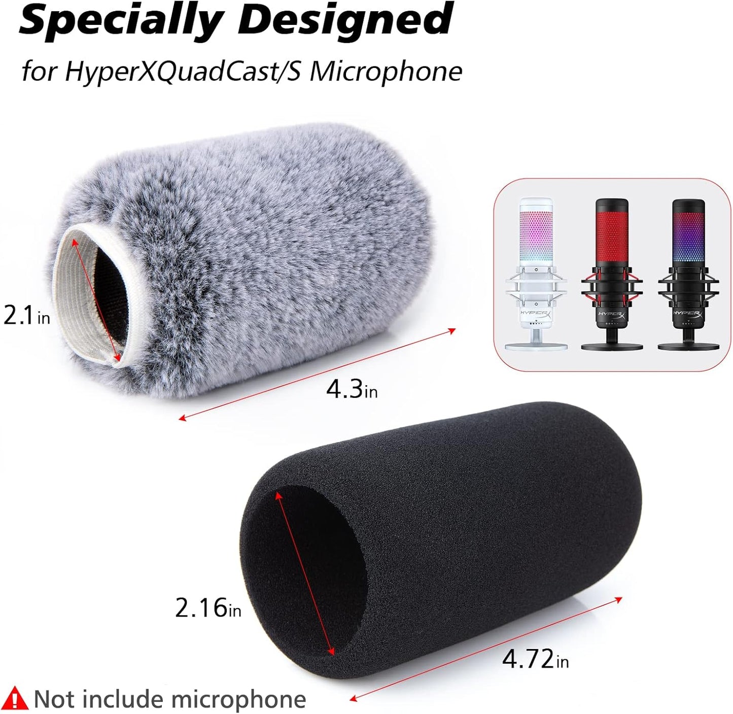 Microphone Windscreen Pop Filter Compatible with HyperX QuadCast - Mic Foam Cover with Furry Windscreen Muff for HyperX QuadCast S，QuadCast S White (2 Pack)