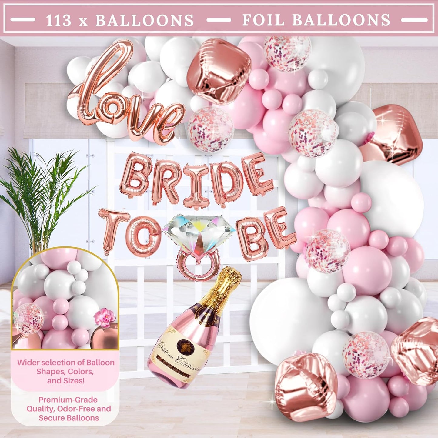 188 pc Pink Bridal Shower Decorations - Includes Balloon Arch & Boxes with A-Z Letters & More - Bachelorette Party Decorations and Wedding Shower