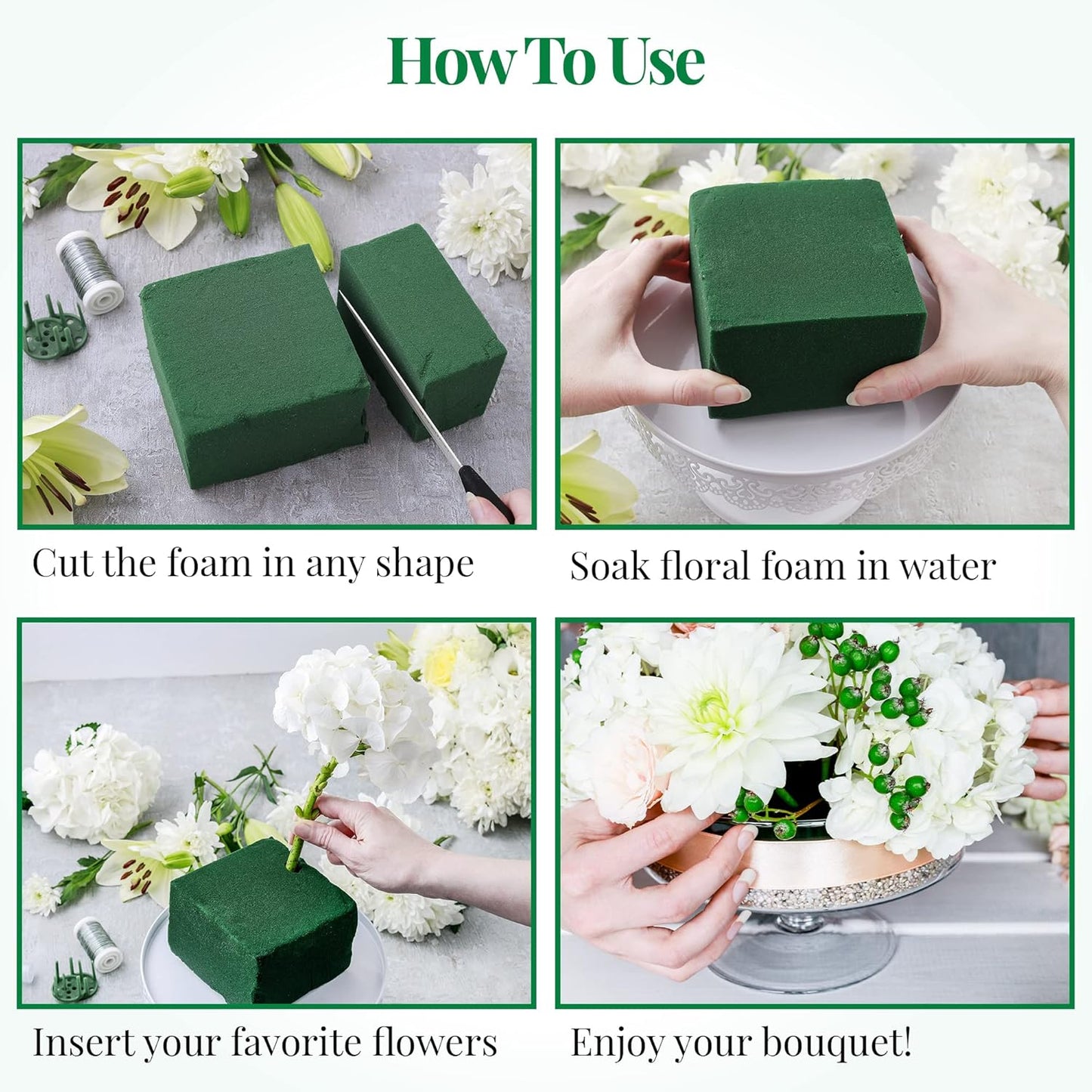 Noe & Malu 8 Pcs Floral Foam Blocks (Larger Size 9" X 4" X 3" Each) Florist Flower Foam Green Bricks Applied Dry or Wet Flower Foam Bricks Arrangement Supplies for Artificial or Fresh Flowers