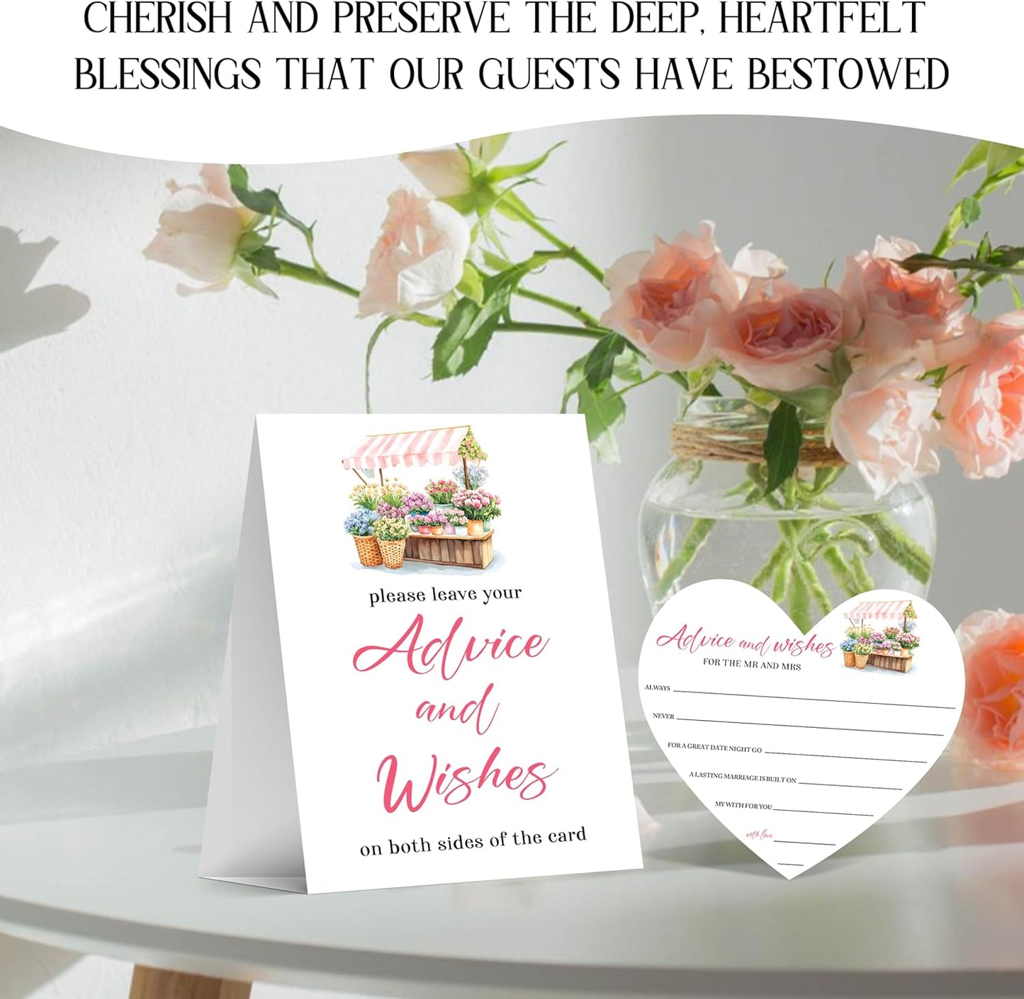 Floral Advice And Wishes For The Mr And Mrs, Wedding Advice Cards For Bridal Shower Games, Date Night Well Wishes Card, Wedding Shower Games Card, Engagement Party Decor -B05