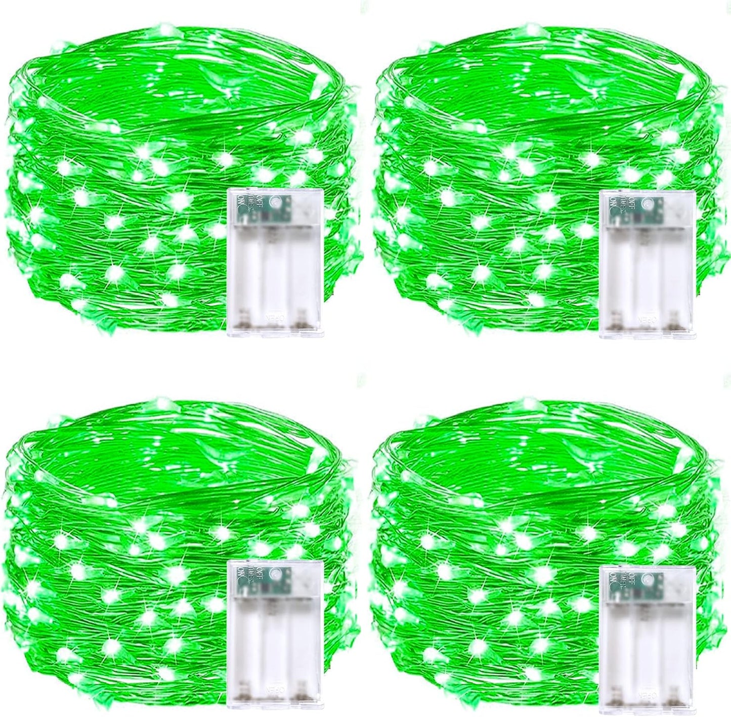4 Pack 20FT 60LED Halloween Battery Operated Fairy Lights with Timer, Waterproof Battery String Lights Outdoor Indoor, Battery Twinkle Lights for Bedroom Wedding Birthday Party Christmas (Green)
