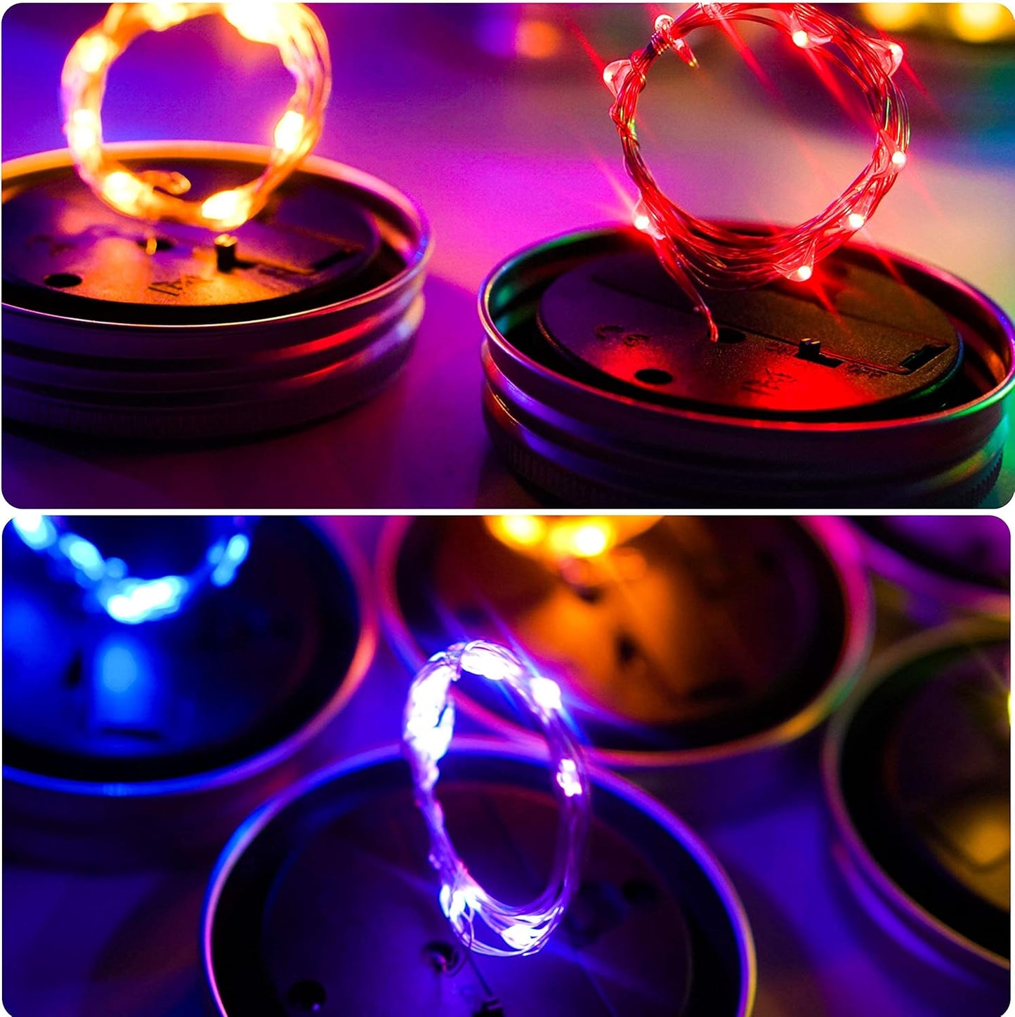 Upgraded Solar Mason Jar Lights, 8 Pack 10 LED Waterproof Fairy Firefly Jar Lids String Lights with Hangers(Jars not Included), Patio Yard Garden Wedding Easter Decoration - 8 Colors