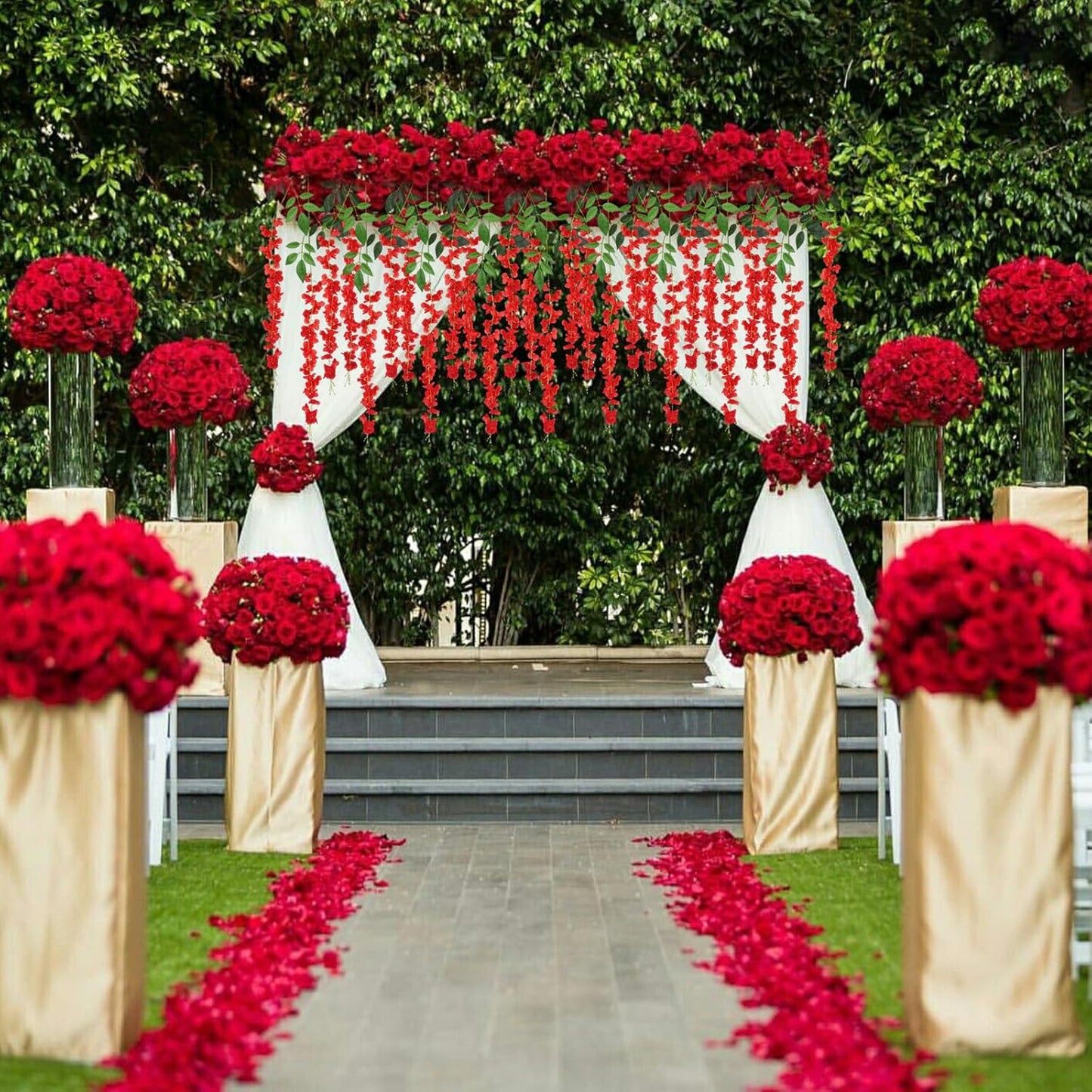 36 Pack Red Wisteria Hanging Flowers, 3.44 Ft Fake Hanging Flowers, Artificial Wisteria Garland Vines for Wedding Room Backdrop Outdoor Patio Garden Decoration