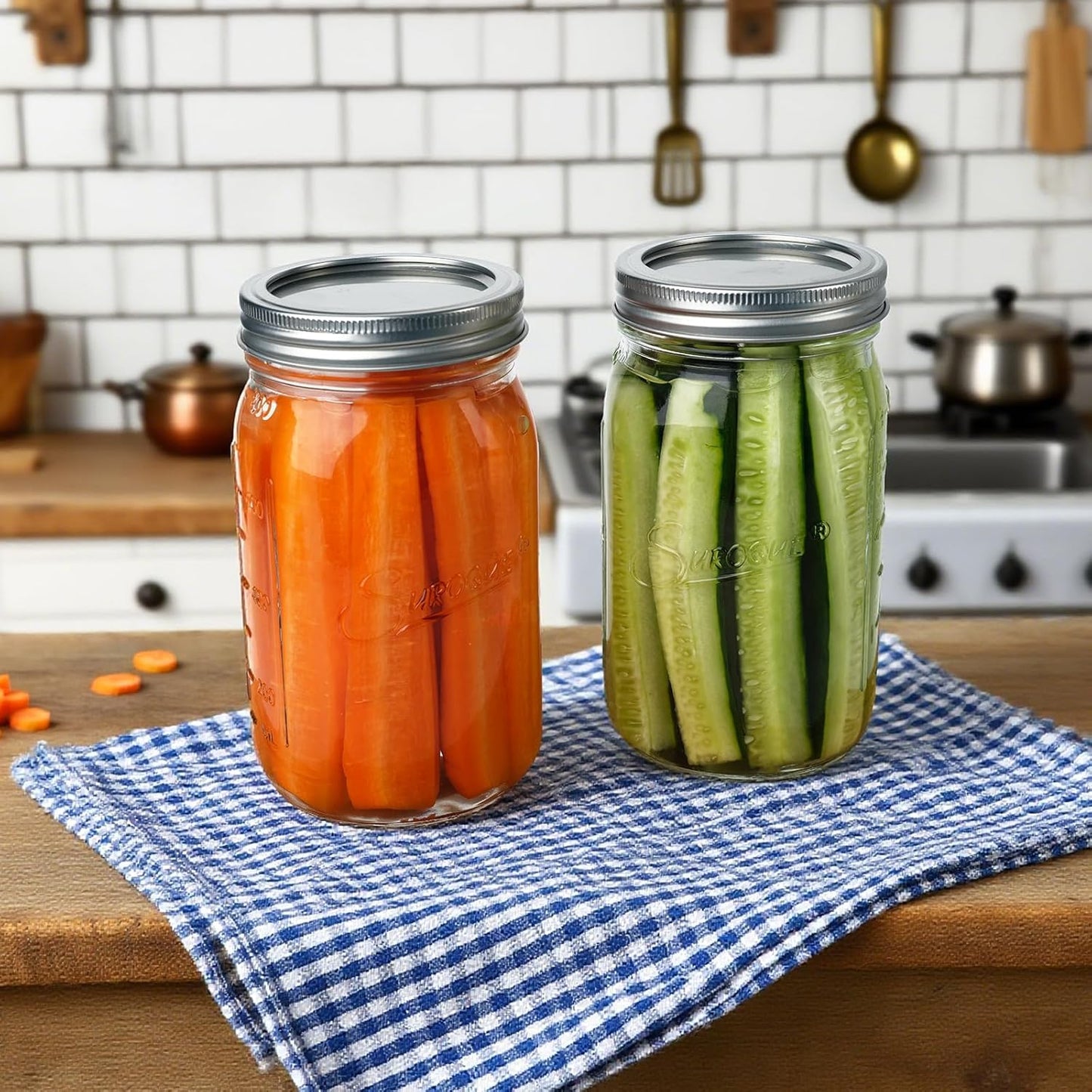 Mason Jars 32 oz Glass Canning Jars 12 Pack Wide Mouth Mason Jar With Airtight Lids