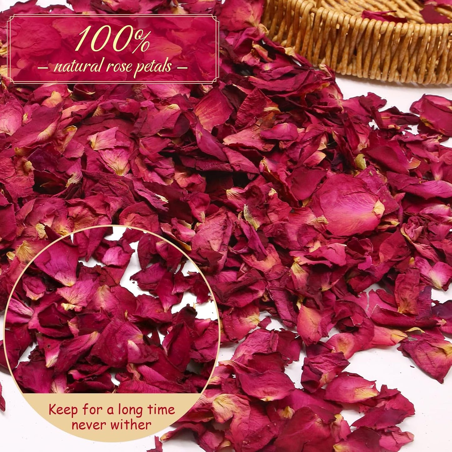 300+ PCS Biodegradable Red Rose Petals Wedding Confetti, 20+ Cups Dried Flower Petals for Valentine's Day, Bath, Bridal Shower, Soap, Candle Making, Mother's Day Presents and Bridal（2 QT）