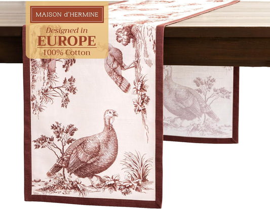 Maison d' Hermine Table Runner 100% Cotton Single Layer Table Runners 72 inches Long for Thanksgiving Christmas Decorations Home Kitchen Dining Party Wedding (Holy Jouy - Brown, 14.5" x 72")