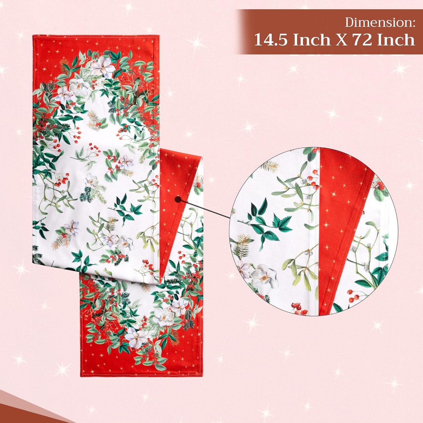 Maison d' Hermine Table Runner 100% Cotton Double Layer Table Runners 72 inches Long for Thanksgiving Christmas Decorations Home Kitchen Dining Party Wedding (Noel, 14.5" x 72")