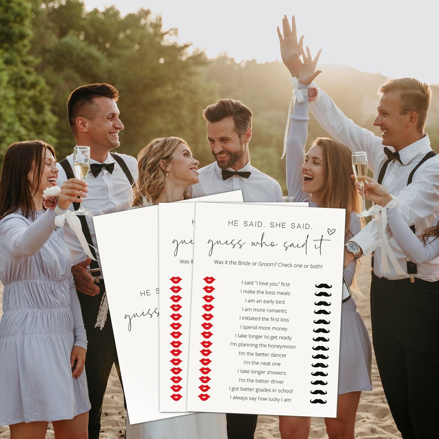 Bridal Shower Games, He Said She Said, 25Pcs Minimalist White Double-Sided Bridal Game Cards, Wedding Shower Games for Guests, Engagement Bachelorette Party Supplies - A12