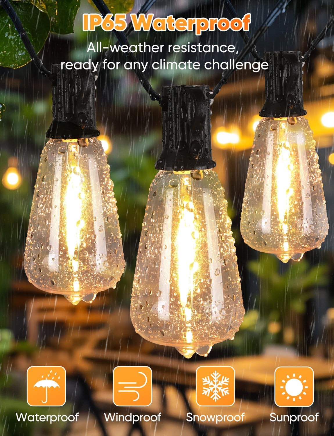 Brightever 3 Color in 1 LED Outdoor String Lights with Remote, 120FT Patio Lights Outdoor Waterproof with 38 Vintage Edison Bulbs, 3 Modes 2 Timer Dimmable String Light for Outside, 2700K/4000K/5000K