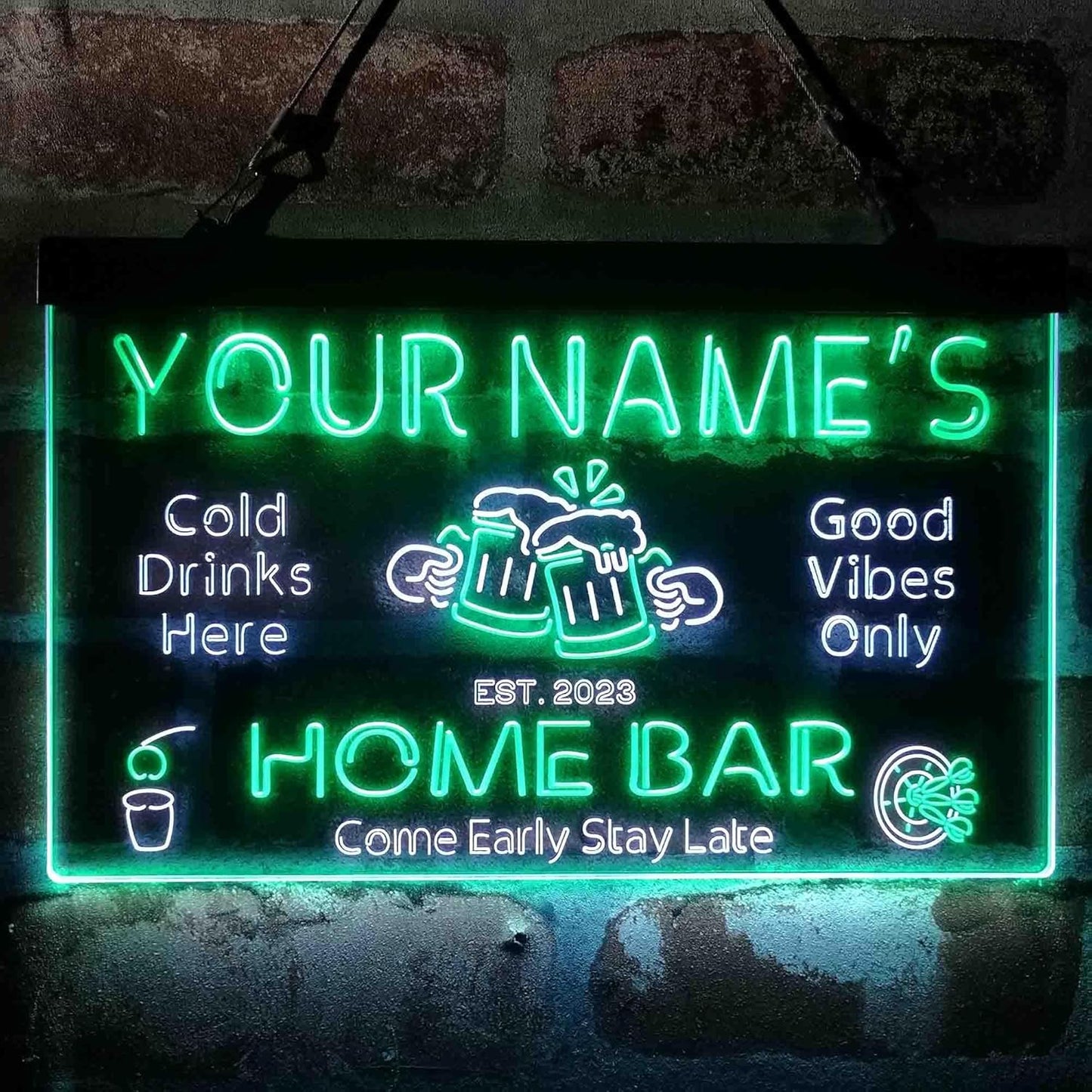 ADVPRO Personalized Your Name Custom Home Bar Beer Established Year Dual Color LED Neon Sign White & Green 24 x 16 Inches st6s64-p1-tm-wg
