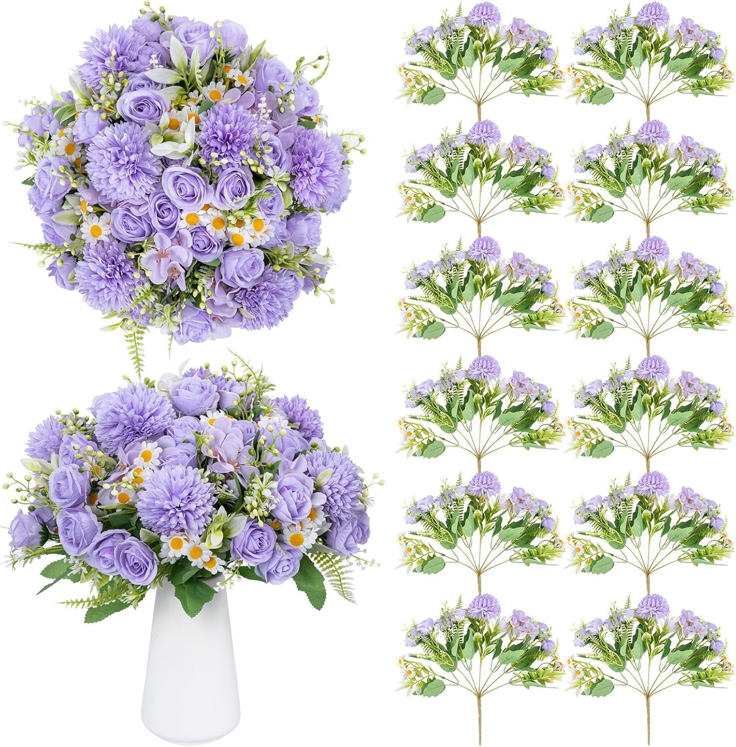 12 Packs Peonies Artificial Flowers,Silk Artificial Peonies Flowers Fake Peony Faux Floral Arrangements Bouquet for Centerpiece Table Wedding Party Home Decor Purple