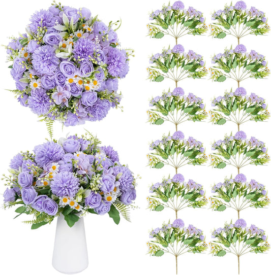 12 Packs Peonies Artificial Flowers,Silk Artificial Peonies Flowers Fake Peony Faux Floral Arrangements Bouquet for Centerpiece Table Wedding Party Home Decor Purple