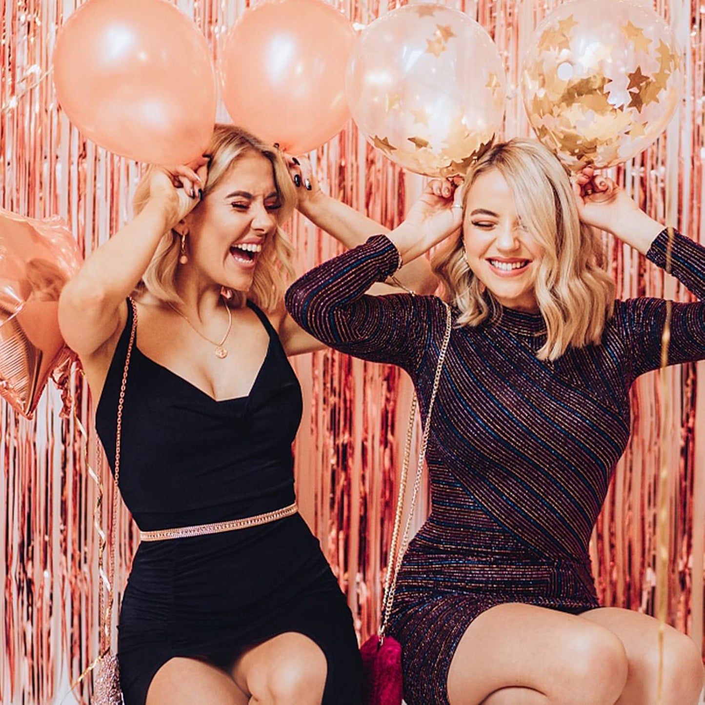 Rose Gold Party Decor 3 Pack - Bachelorette & Birthday Backdrop - Foil Fringe Tinsel Streamers - Christmas, Graduation & Baby Shower Party Decorations