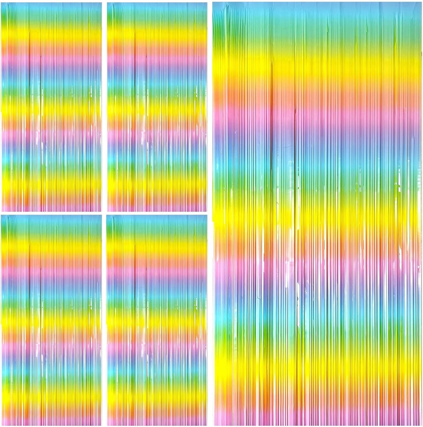 Pastel Rainbow Foil Fringe Curtain Streamers Party Backdrop Foil Fringe Backdrop Curtains Tinsel Streamers for Birthday Party Decorations