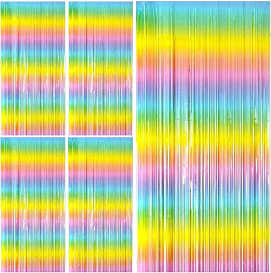 Pastel Rainbow Foil Fringe Curtain Streamers Party Backdrop Foil Fringe Backdrop Curtains Tinsel Streamers for Birthday Party Decorations