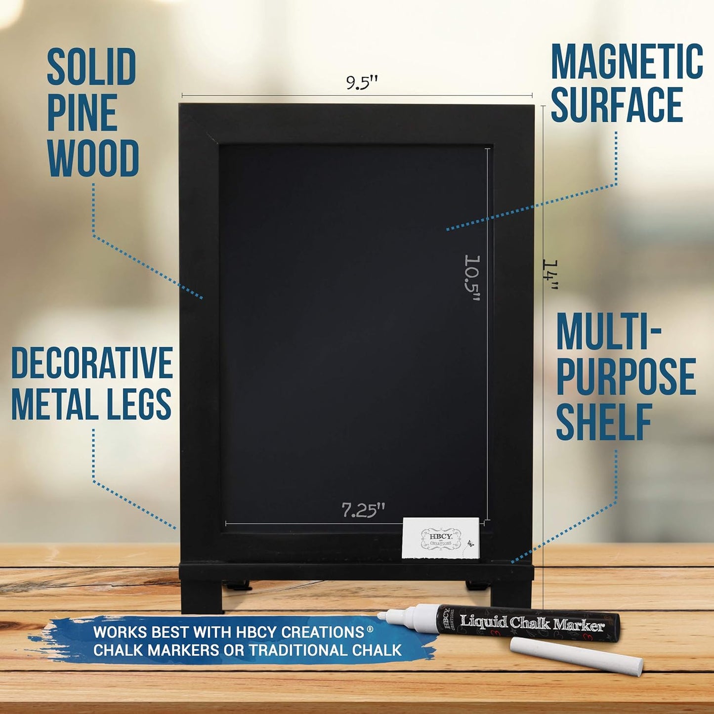 HBCY Creations Black Wooden Tabletop Chalkboard with Legs/Vintage Wedding Table Sign/Small Kitchen Countertop Memo Board/Antique Wooden Frame (9.5” x 14” Inches) (4 - Black)