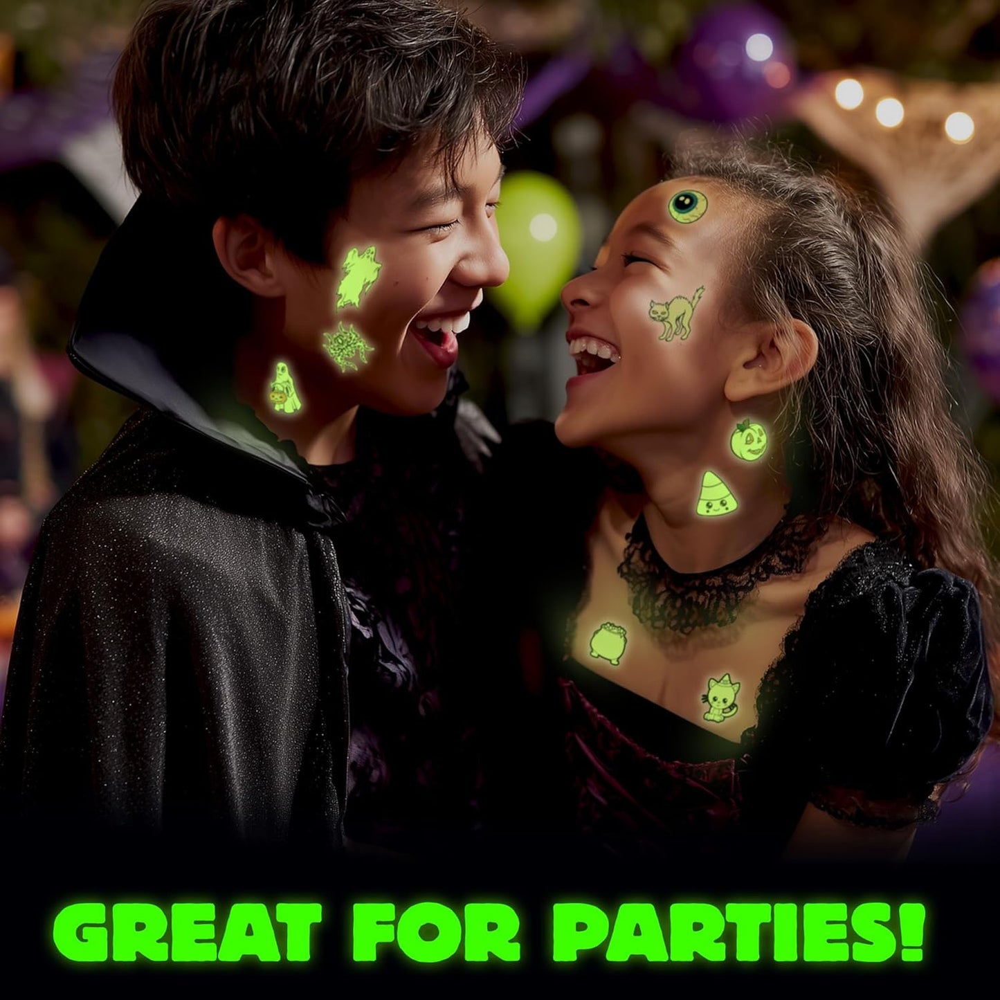 Glow in the Dark Ghost Temporary Tattoos – 50 Pack Halloween Tattoos for Kids, Spooky Party Favors, Non-Toxic & Easy to Apply, Fun Trick-or-Treat Handouts