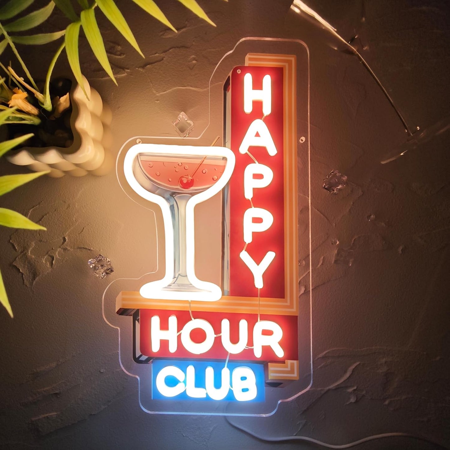 Happy Hour Neon Signs Dimmable Retro Led Happy Hour Club Neon Light for Bar Club Pub Party USB Powered Neon Light Sign Man Cave Gifts