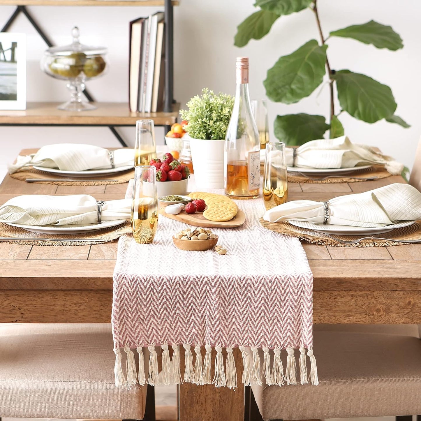 DII Woven Basic Tabletop Collection Chevron Table Runner, 15x72, Pale Mauve