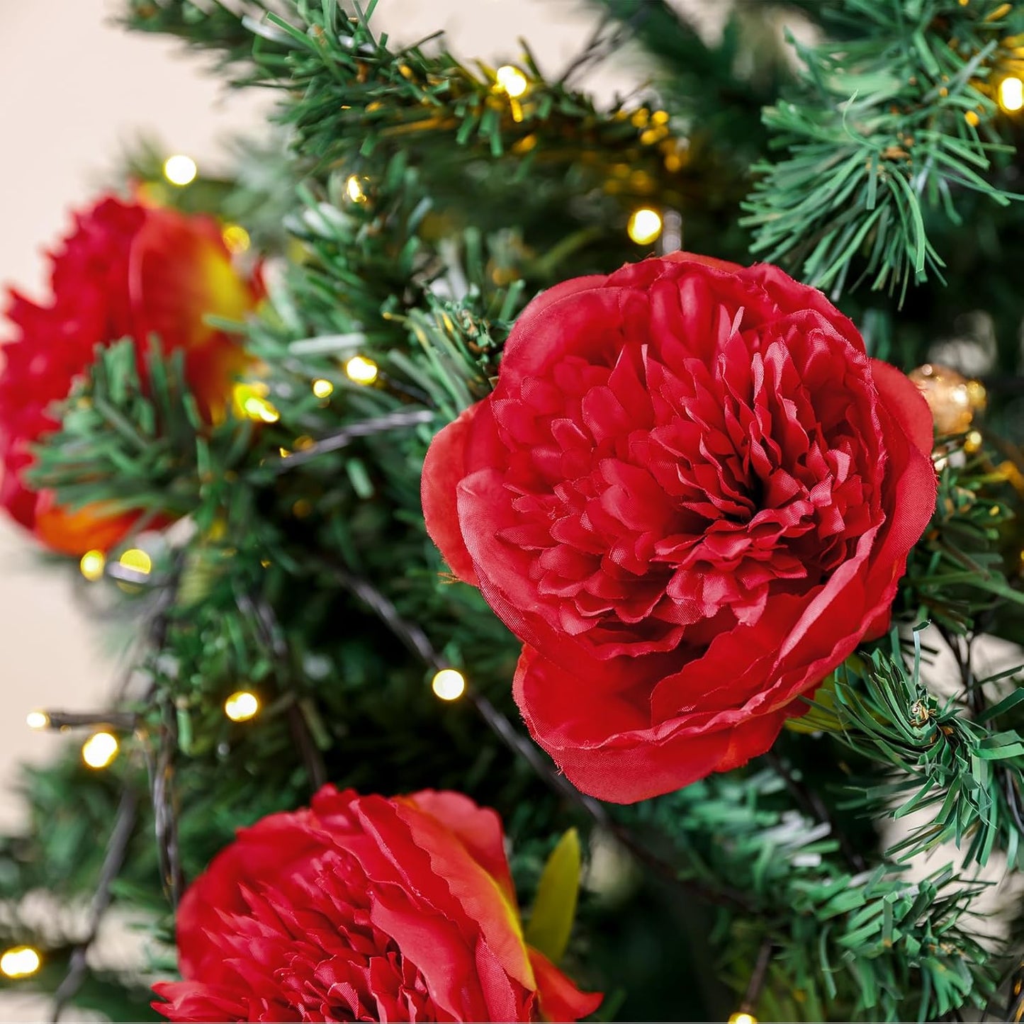 U'Artlines 10 Heads Artificial Peony Silk Flower Leaf Home Office Wedding Party Festival Bar Decor (Red)