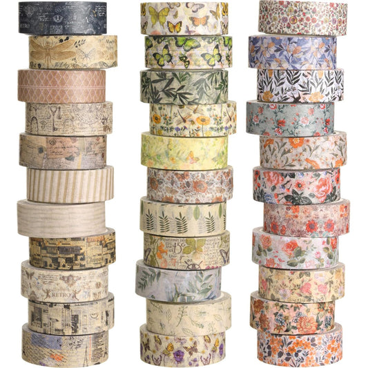TaoBary 33 Rolls Holiday Plaid Washi Tape, 15 mm Seasonal Washi Tape Set Bohemian Colorful Vintage Cute for Card Wrapping Craft(Vintage Style)