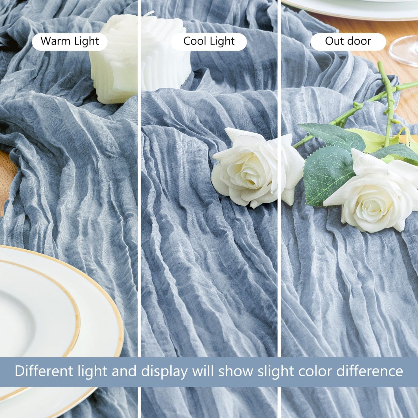 Asee'm Cheesecloth Table Runner 120 Inches Dusty Blue Boho Gauze Cheese Cloth Runner 10FT Rustic Sheer Dining Table Runners for Fall Thanksgiving Wedding Baby Shower Decoration