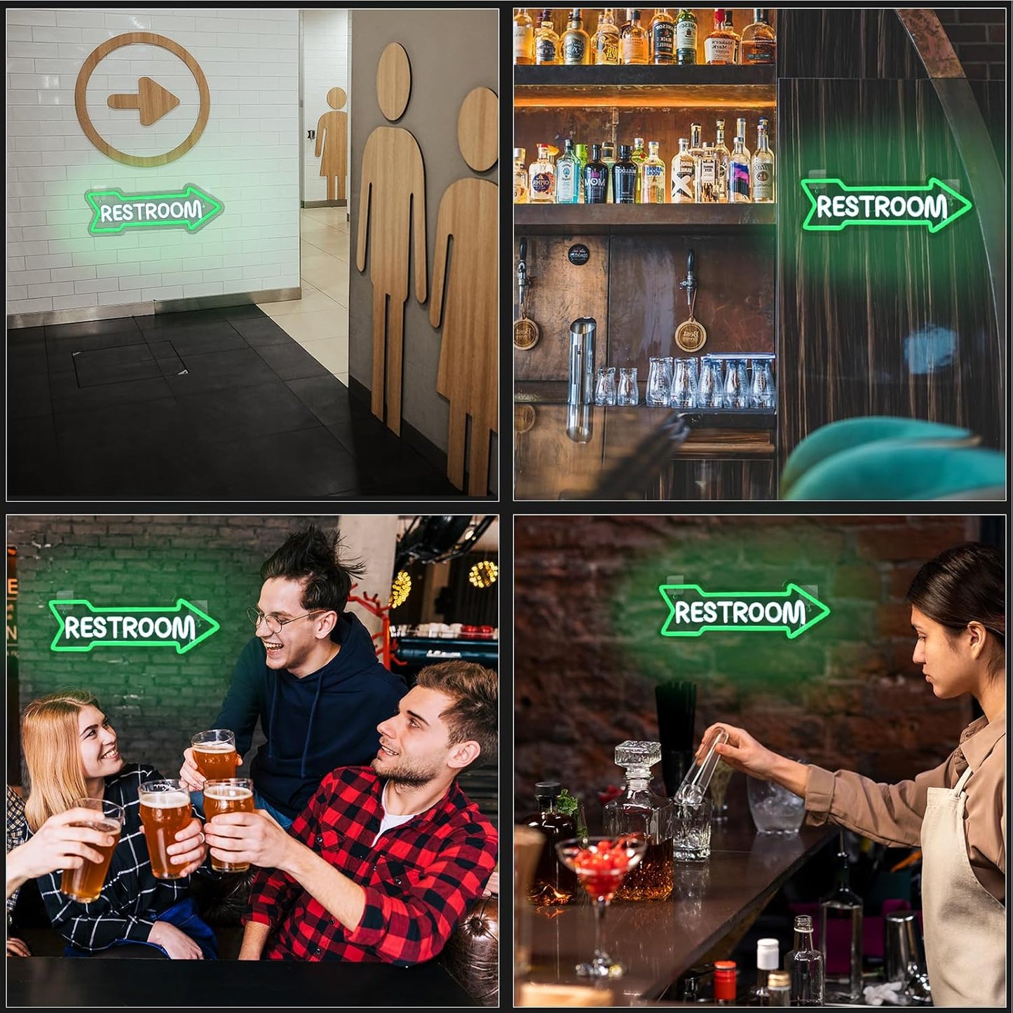 Looklight Restroom Arrow Neon Sign for Wall Decoration Right Arrow LED Light Sign Decor White and Green for Bathroom Hotels,Bars, Hospitals, Homes and Other Places with Toilets