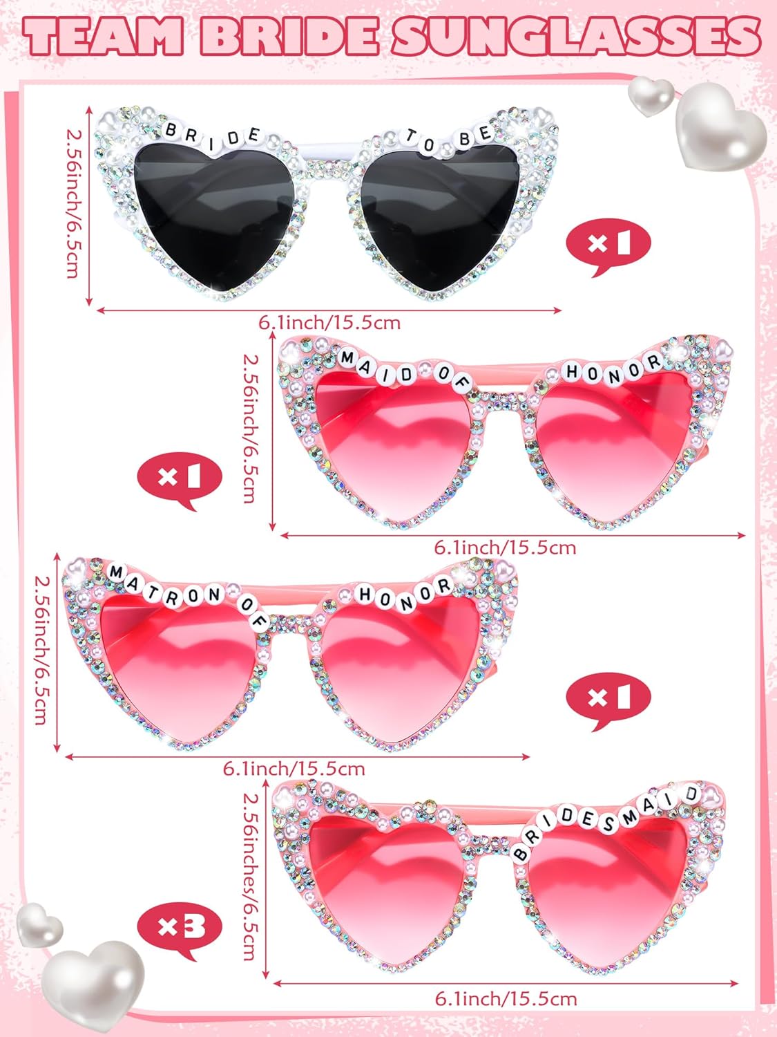 6 Pcs Bride Sunglasses Bachelorette Sunglasses Party Favors for Bridesmaids for Wedding Party Bride to Be Gifts