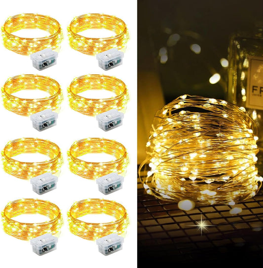 Aogist Led Fairy Lights 3 Modes Battery Operated String Lights Waterproof Silver Wire 7 Feet Firefly Starry Moon Mason Jar Lights for DIY Wedding Party Christmas (Warm White, 8 Pack)