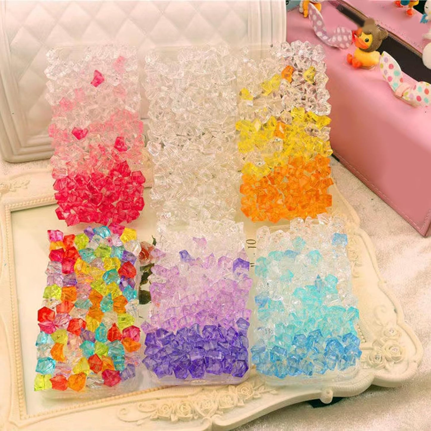 Fake Crushed Ice Cubes 1000pcs Multicolor Acrylic Crystal Rocks Multi Colored Fake Ice Rocks Acrylic Gems Stones for Easter Vase Fillers Mermaid Birthday Party Wedding Floral Arrangement Home Decor