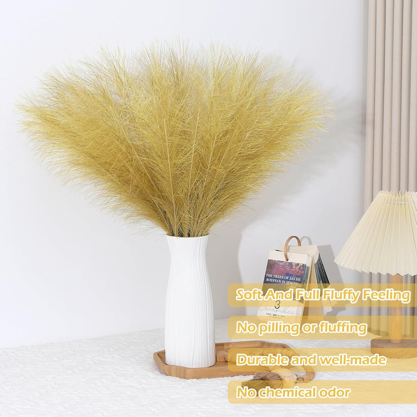 Gold Pampas Grass Decor 30 Pcs 21.7 Inch Faux Pampas Grass Bulk Artificial Dried Flowers Small Vase Filler Pompas Grass.