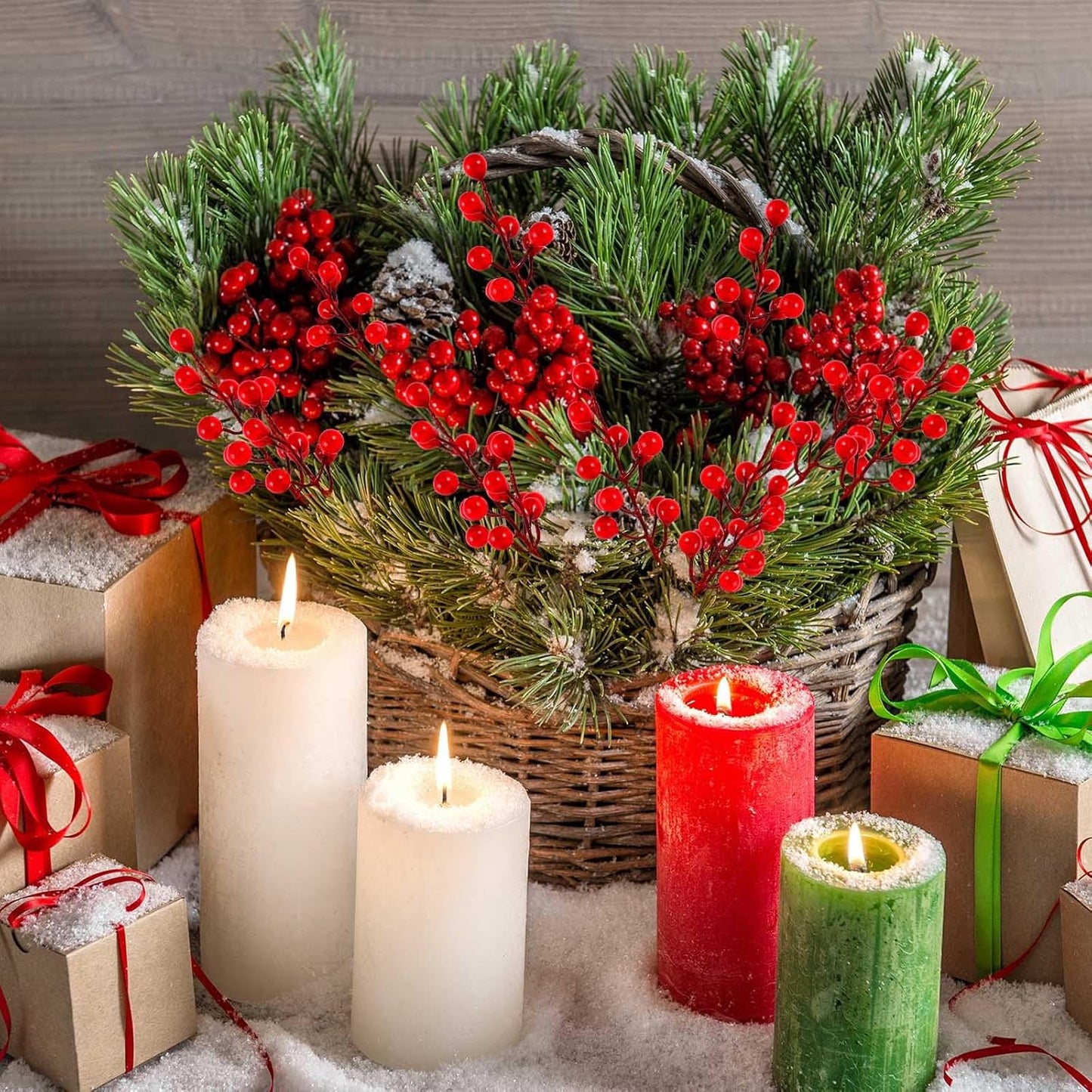 40 Pcs Artificial Berry Stems Branches, Red Christmas Faux Holly Berries Picks Ornaments for Christmas Tree Wreath DIY Craft Decorations Holiday Home Decor (40, Red)