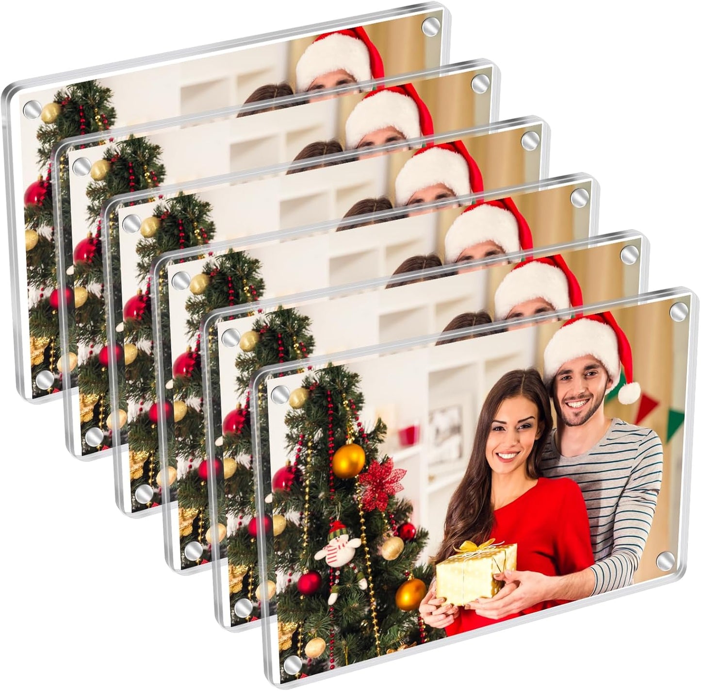 6 Pack Magnetic Picture Frames for Refrigerator 4x6, Acrylic Fridge Magnet Frame, Stylish Clear Framless Photo Frame for Home, Office, School Locker Display