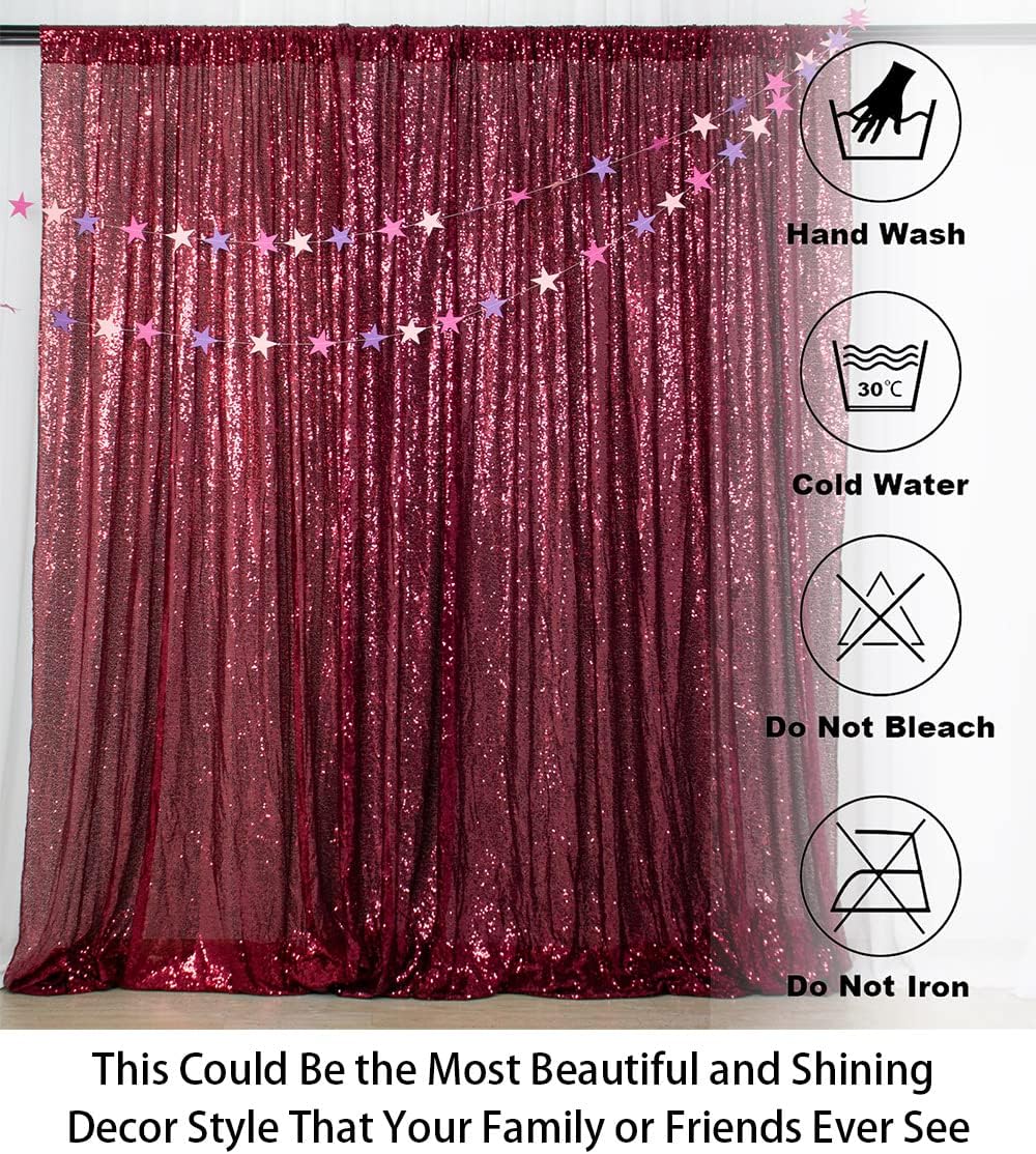 ShinyBeauty Burgundy Sequin Wedding Backdrop - 2 Panel, 5FT x 10FT Glitter Shimmer Curtains
