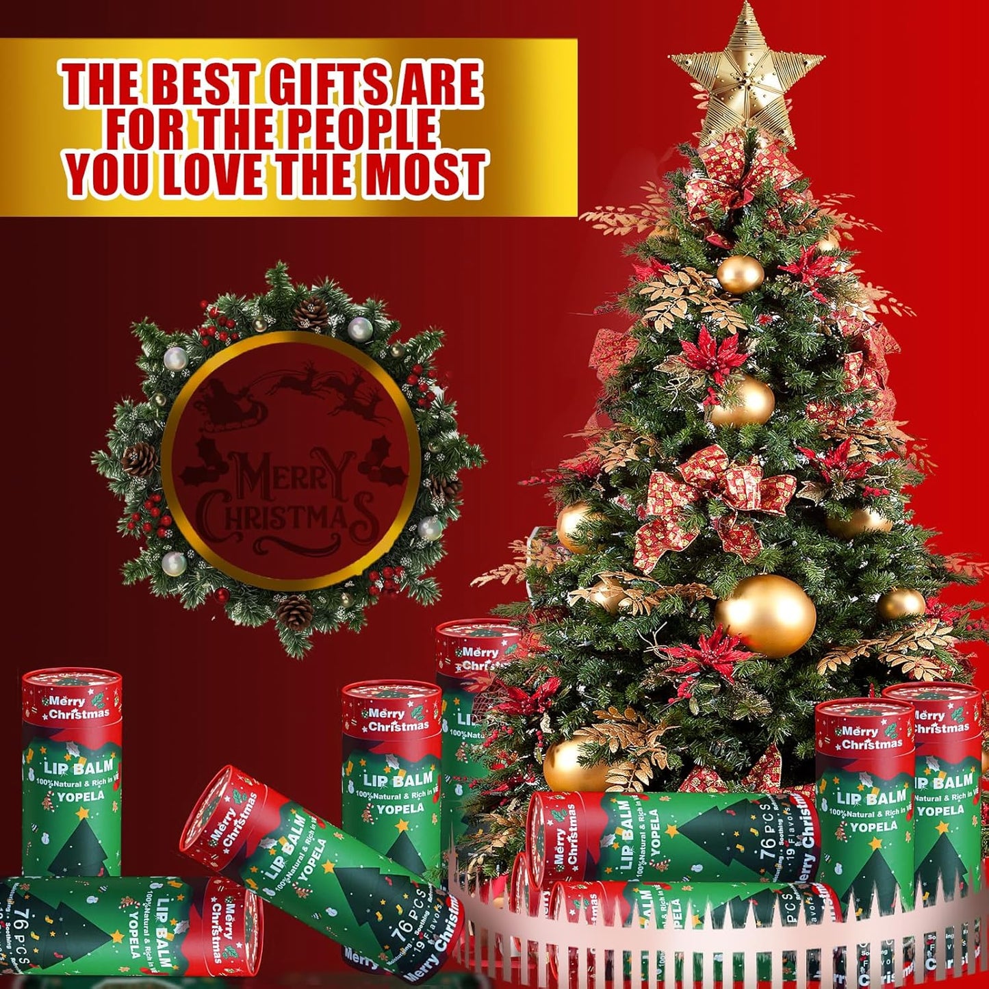 Yopela 76 Pack Christmas Natural Lip Balm Bulk with Vitamin E and Coconut Oil Lip Care Set - Moisturizing, Soothing, and Repairing Dry and Chapped Lips - 19 Flavors - Non-GMO